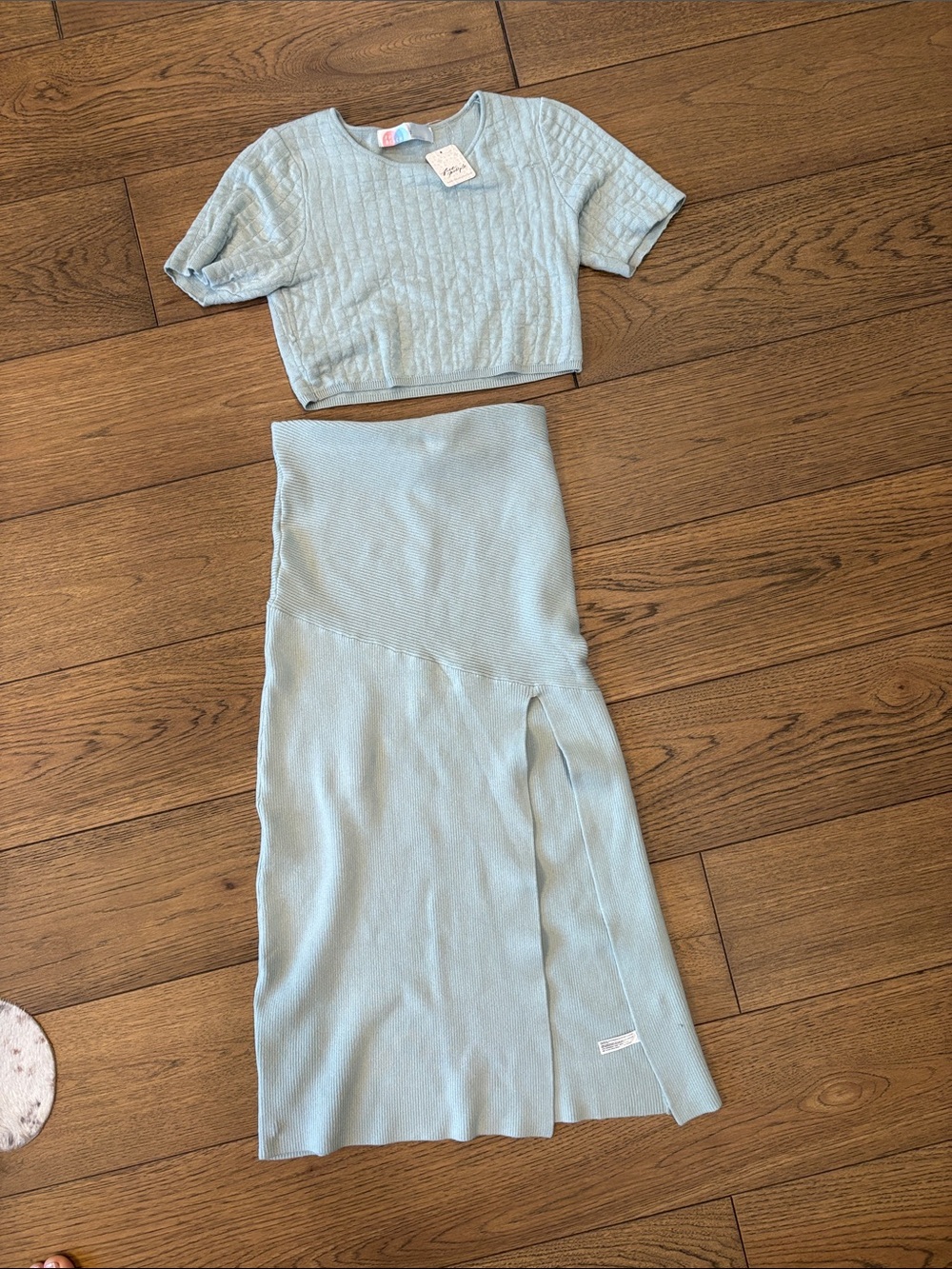 Free People Light Blue Knit Maxi Skirt Set
